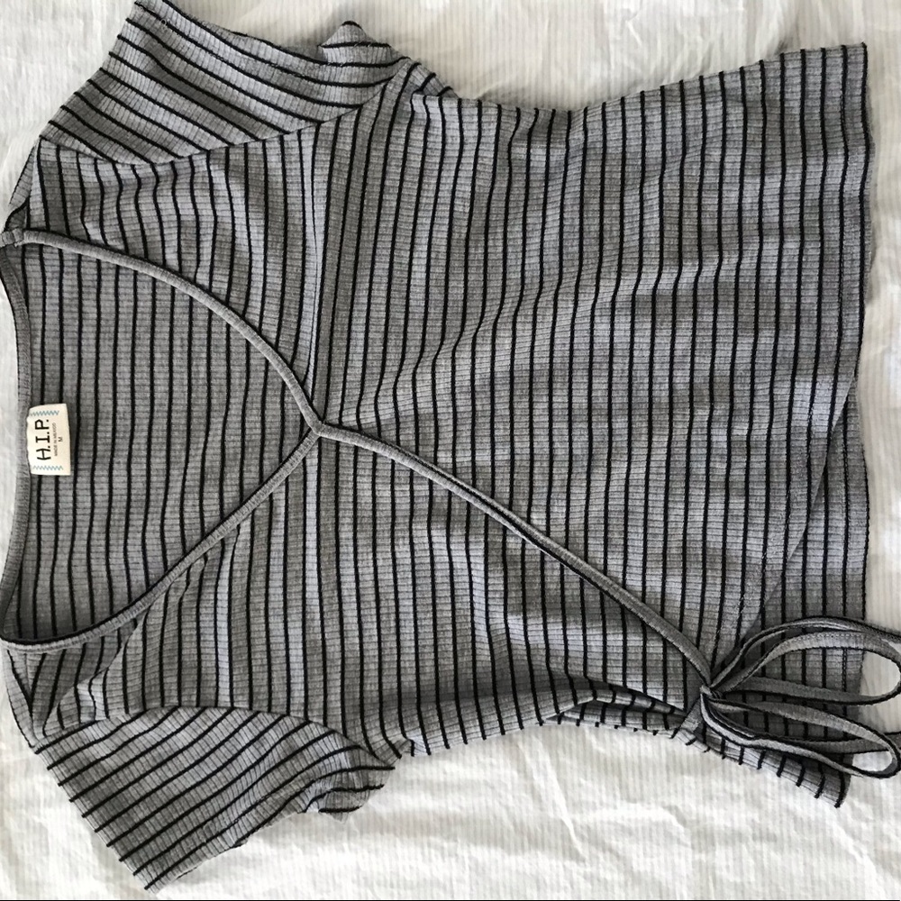 H.I.P. Striped black and Gray crop top